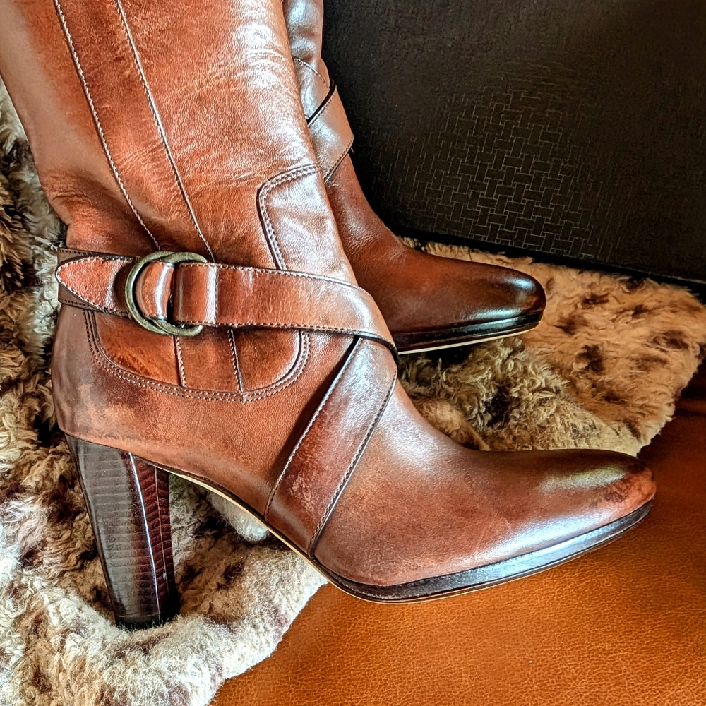COLE HAAN - Courtney Air Tall High-Heeled Leather Boots - Brown - NIB - Picture 8 of 15
